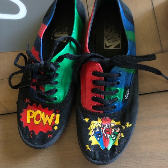 Vans Shoes - Hand painted powerpuff girls black laced low vans